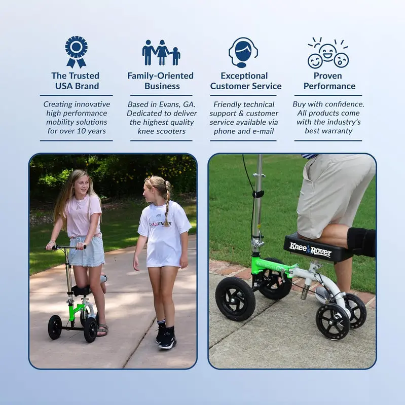 Hybrid All-Terrain Knee Scooter – Compact Recovery Walker for Foot & Ankle Injuries, Heavy-Duty Green Model