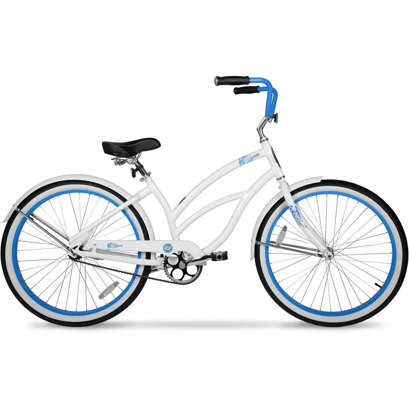 Hyper Women’s 26-Inch Aluminum Beach Cruiser – Single-Speed Drivetrain and Stylish White-and-Blue Color Scheme