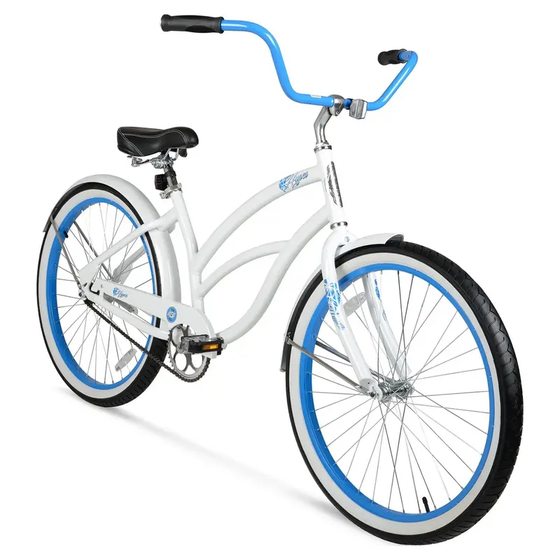 Hyper Women’s 26-Inch Aluminum Beach Cruiser – Single-Speed Drivetrain and Stylish White-and-Blue Color Scheme
