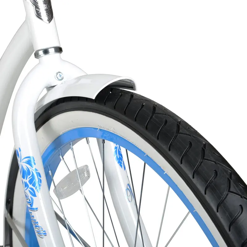 Hyper Women’s 26-Inch Aluminum Beach Cruiser – Single-Speed Drivetrain and Stylish White-and-Blue Color Scheme