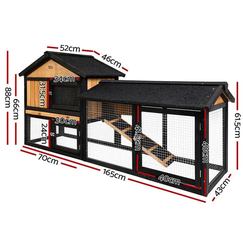 i.Pet Extra-Large Outdoor Wooden Chicken Coop & Hutch — Dual-Use Enclosure for Chickens or Rabbits with Attached Run