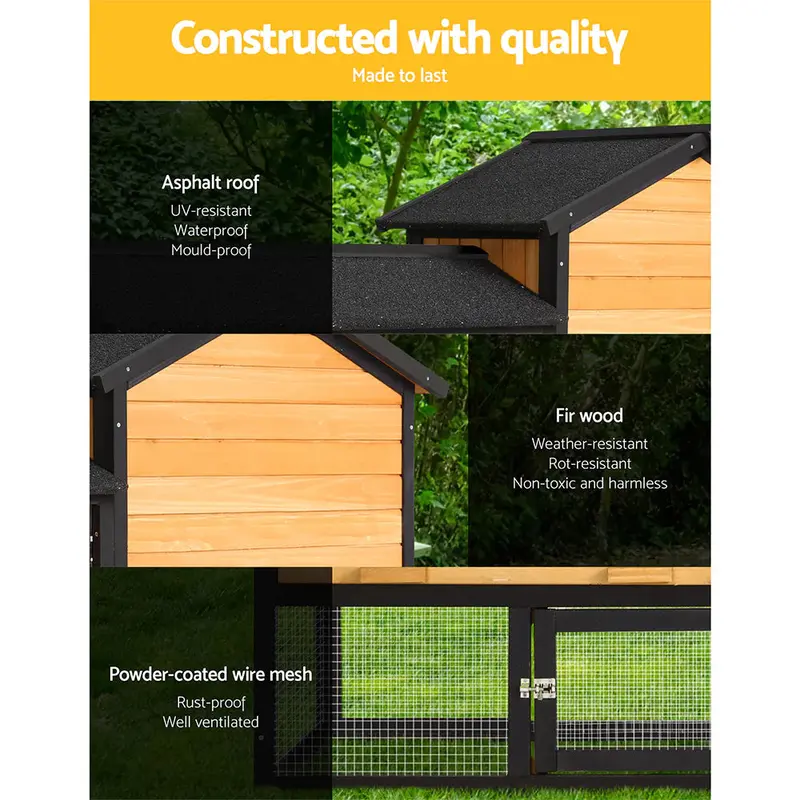 i.Pet Extra-Large Outdoor Wooden Chicken Coop & Hutch — Dual-Use Enclosure for Chickens or Rabbits with Attached Run