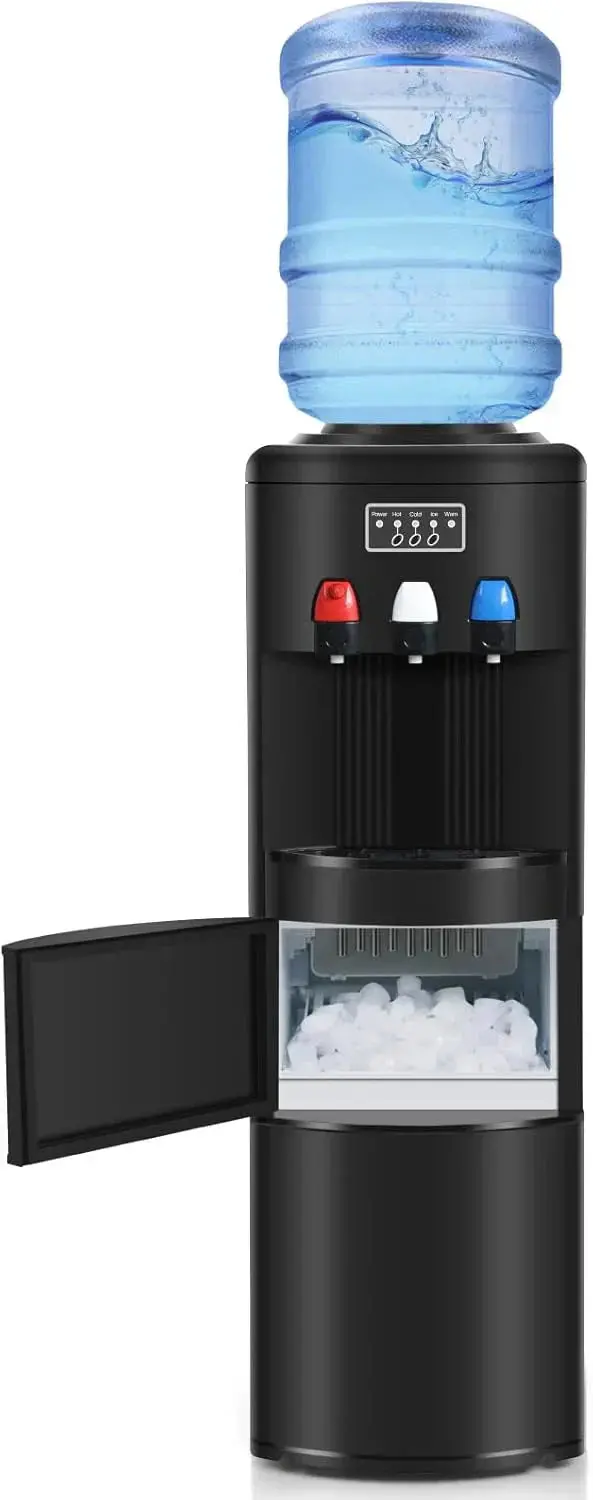 ICEPURE 3-in-1 Hot & Cold Water Dispenser – Built-in Ice Maker (26.5 lbs/24H), Top-Loading Design, Child Safety Lock, Black
