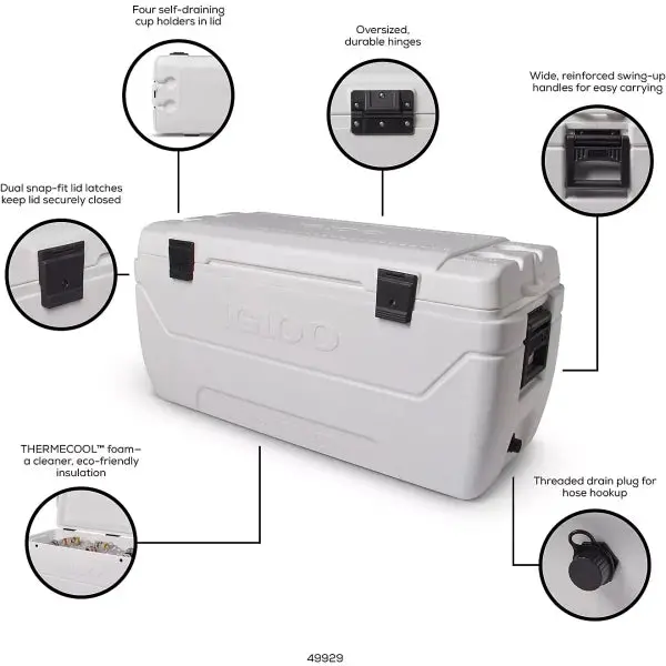 Igloo MaxCold 152-Quart Wheeled Cooler – Durable White Insulated Portable Cooler with Heavy-Duty Construction