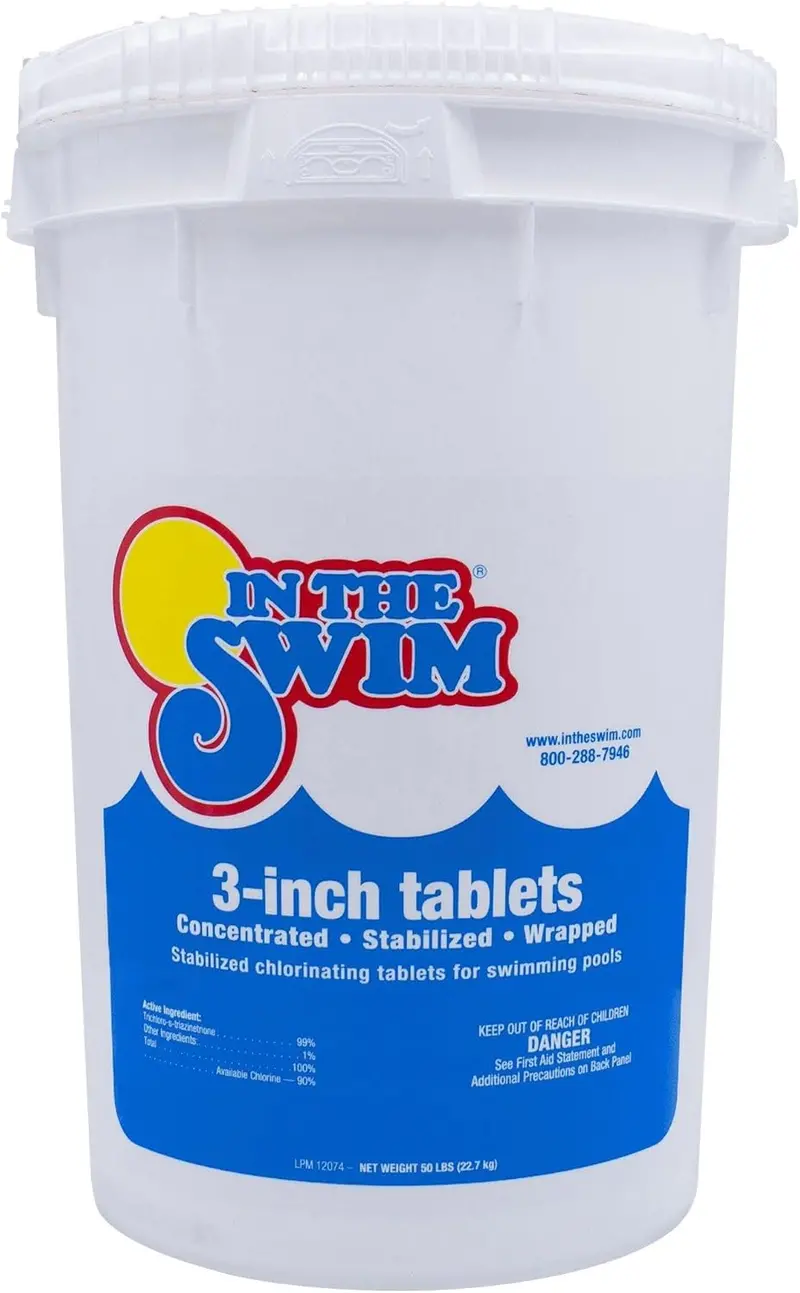 In The Swim 3-Inch Slow-Dissolving Chlorine Tablets — 50-Pound Bulk Pack, Stabilized Pool Sanitizer for Extended Protection