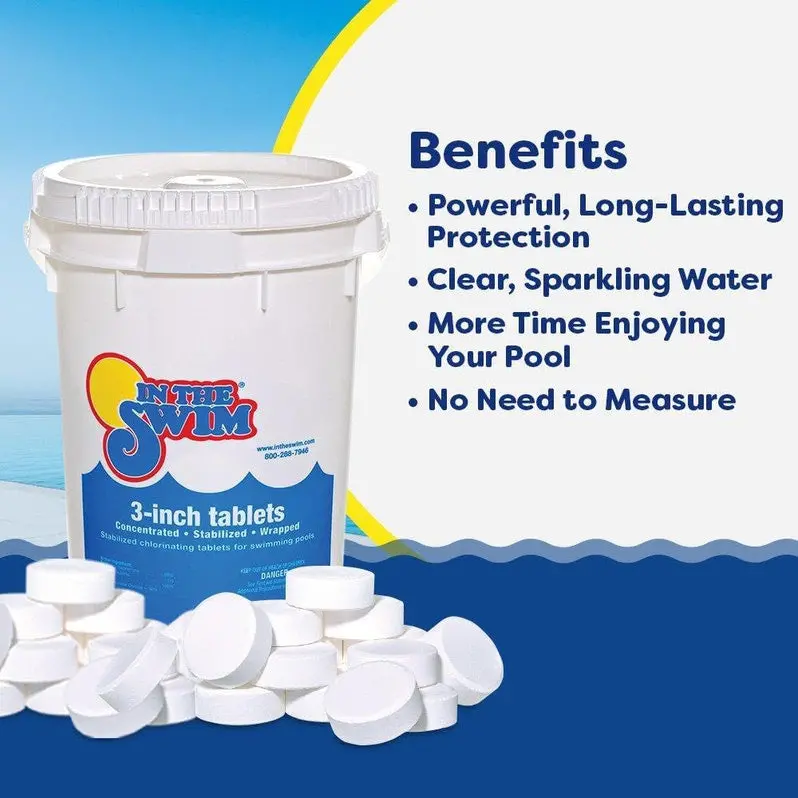 In The Swim Stabilized Tri-Chlor Chlorine Tablets (3") | Individually Wrapped | 90% Available Chlorine | Slow-Release Formula | 50 lb Bag