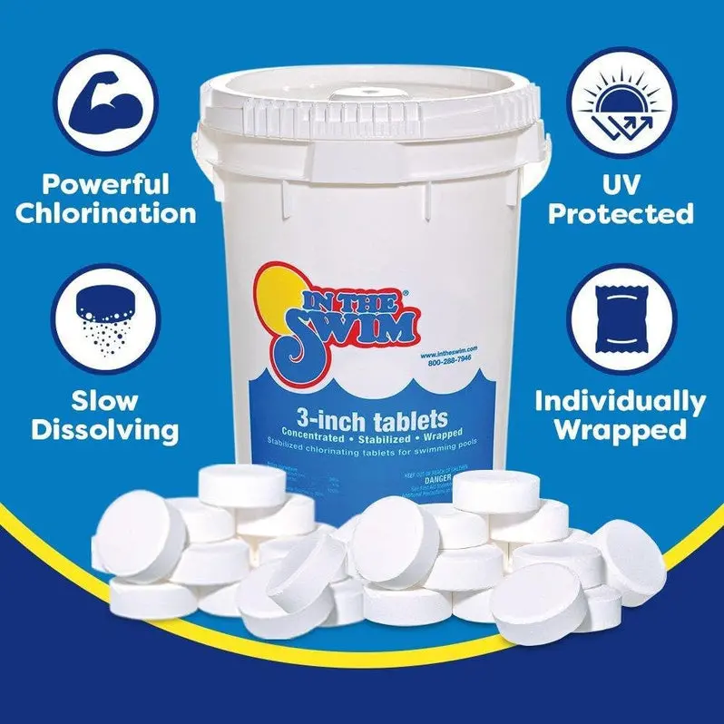 In The Swim Stabilized Tri-Chlor Chlorine Tablets (3") | Individually Wrapped | 90% Available Chlorine | Slow-Release Formula | 50 lb Bag