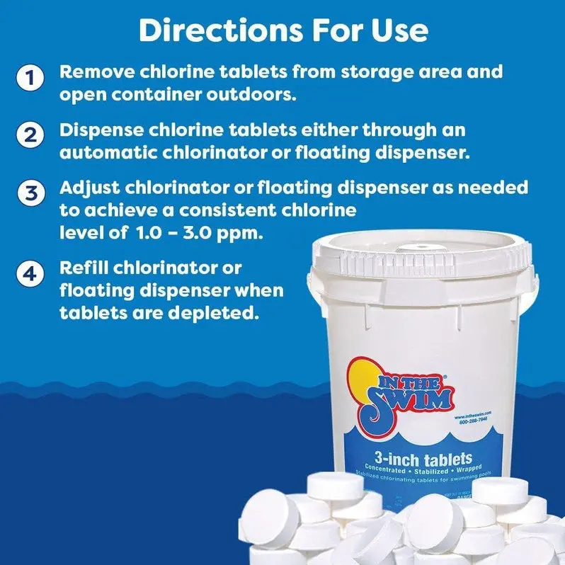 In The Swim Stabilized Tri-Chlor Chlorine Tablets (3") | Individually Wrapped | 90% Available Chlorine | Slow-Release Formula | 50 lb Bag