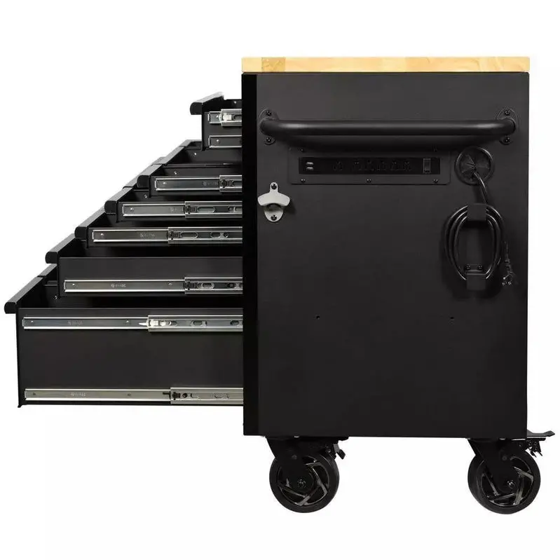 Industrial-Grade 61" Mobile Tool Cabinet – 15-Drawer Steel Base & Durable Solid Wood Countertop