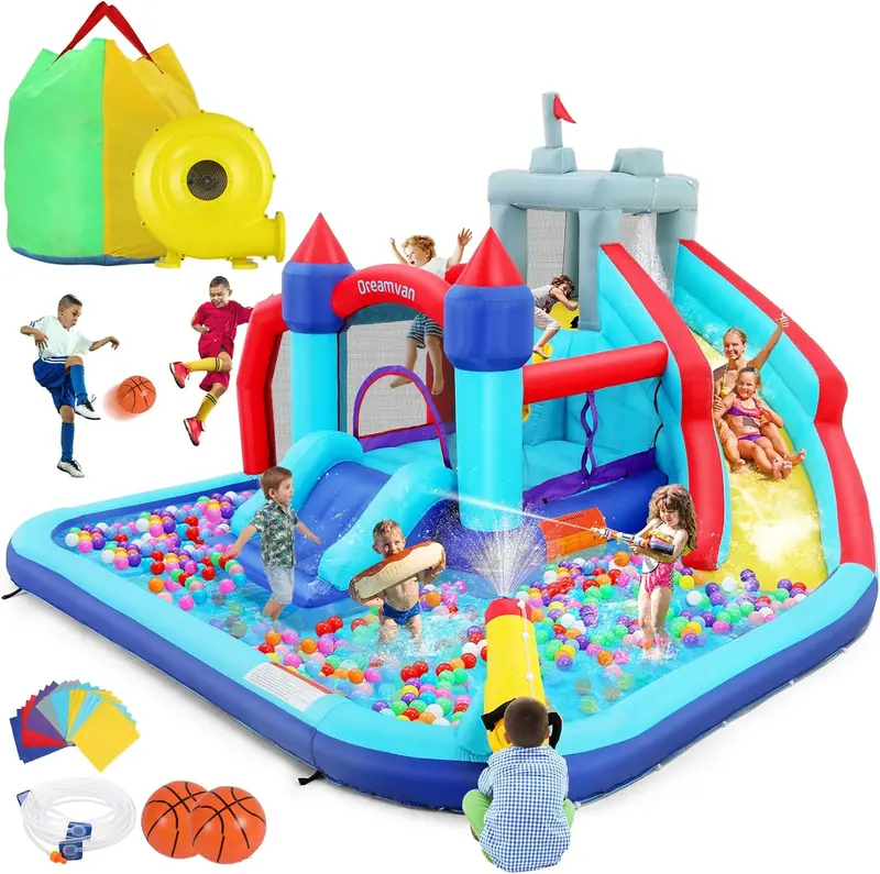 Inflatable Backyard Water Play Center – 8-in-1 Kids’ Splash Park Featuring Slide, Bouncer, Pool & More 2