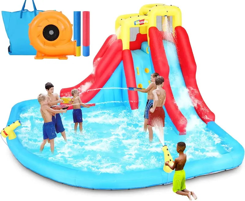 Inflatable Backyard Water Play Center – 8-in-1 Kids’ Splash Park Featuring Slide, Bouncer, Pool & More