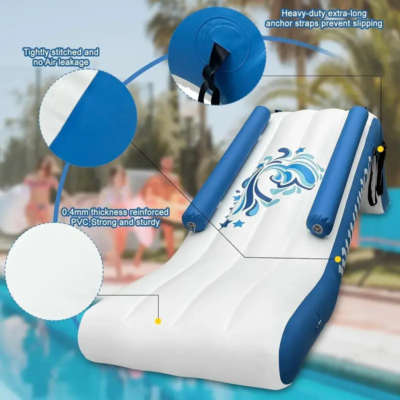 Inflatable Pontoon Pool Slide – Kid-Safe Backyard Waterfall Attachment with Built-In Electric Pump and Carry Bag