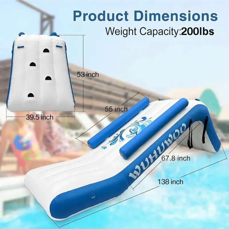 Inflatable Pontoon Pool Slide – Kid-Safe Backyard Waterfall Attachment with Built-In Electric Pump and Carry Bag 2