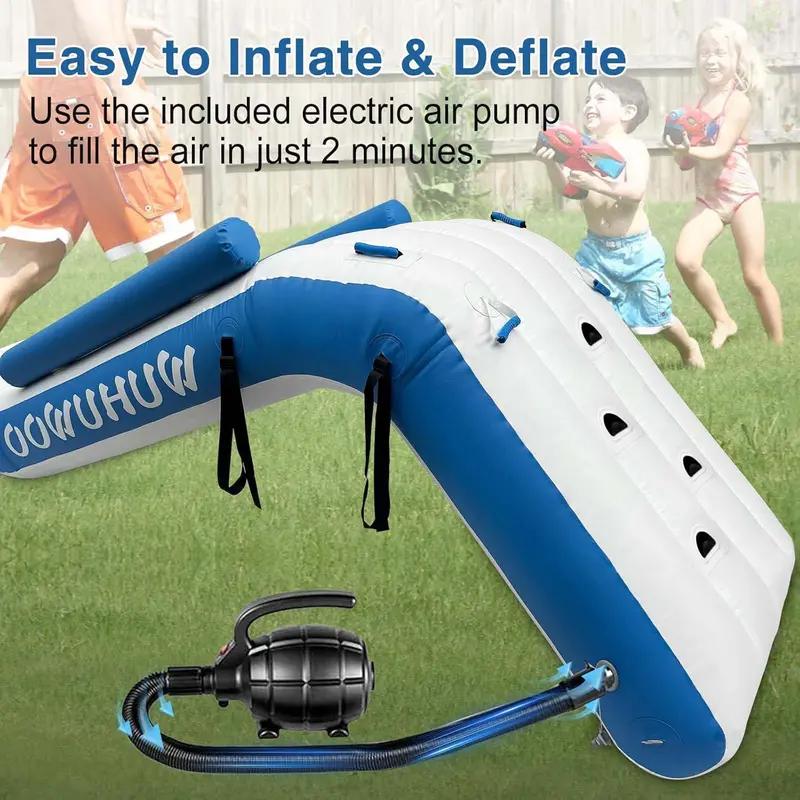 Inflatable Pontoon Pool Slide – Kid-Safe Backyard Waterfall Attachment with Built-In Electric Pump and Carry Bag
