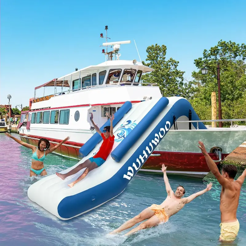Inflatable Pontoon Pool Slide – Kid-Safe Backyard Waterfall Attachment with Built-In Electric Pump and Carry Bag