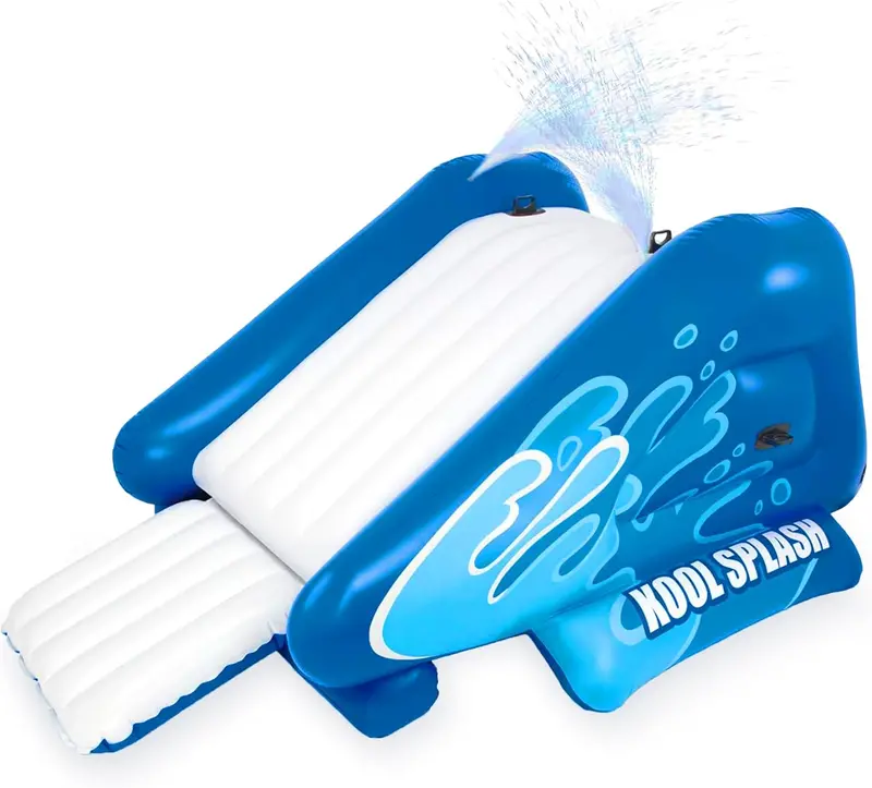 Inflatable Splash Water Slide Playset — Integrated Sprayers & Pool Compatibility, Designed for Ages 6 and Up (Blue Theme)