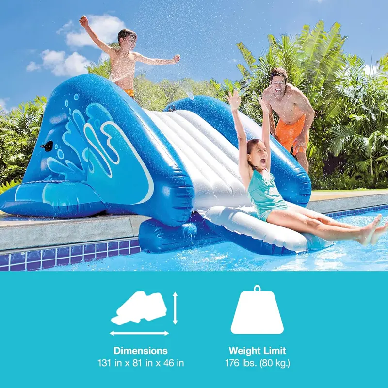 Inflatable Splash Water Slide Playset — Integrated Sprayers & Pool Compatibility, Designed for Ages 6 and Up (Blue Theme) 2