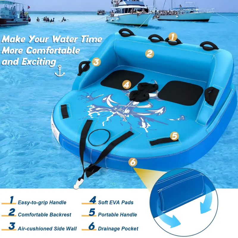 Inflatable Towable Sofa Tube – 1–2 Rider Water Sport Pull Toy with Quick-Drain Vents