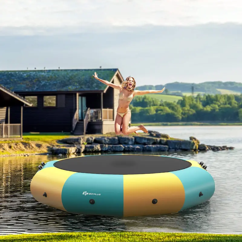 Inflatable Water Trampoline – 10FT, 12FT, or 15FT Bounce Platform with Electric Air Pump and Safety Rope Ladder