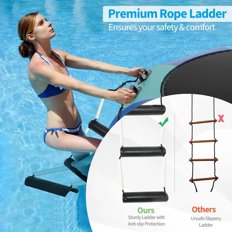 Inflatable Water Trampoline – 10FT, 12FT, or 15FT Bounce Platform with Electric Air Pump and Safety Rope Ladder