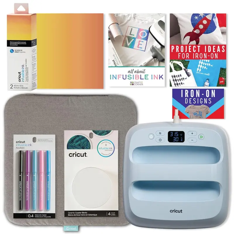 Infusible Ink Starter Kit – Includes 9" × 9" Cutting Mat, Transfer Sheets, Fine-Tip Markers, Heat-Resistant Coasters, and 20" × 16" Press Mat for Custom Crafting