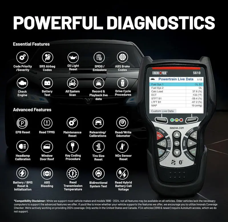 Innova 5610 OBD2 Bidirectional Scan Tool – Advanced Diagnostics with Lifetime Firmware Updates & Technical Support
