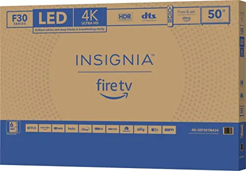 Insignia F30 Series 50-Inch 4K UHD Smart Fire TV – Integrated Alexa Voice Remote and Streaming Services