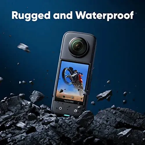 Insta360 X3 Motorcycle Mount Bundle – Waterproof 360° Action Camera Featuring 48MP Sensors & WiFi Connectivity