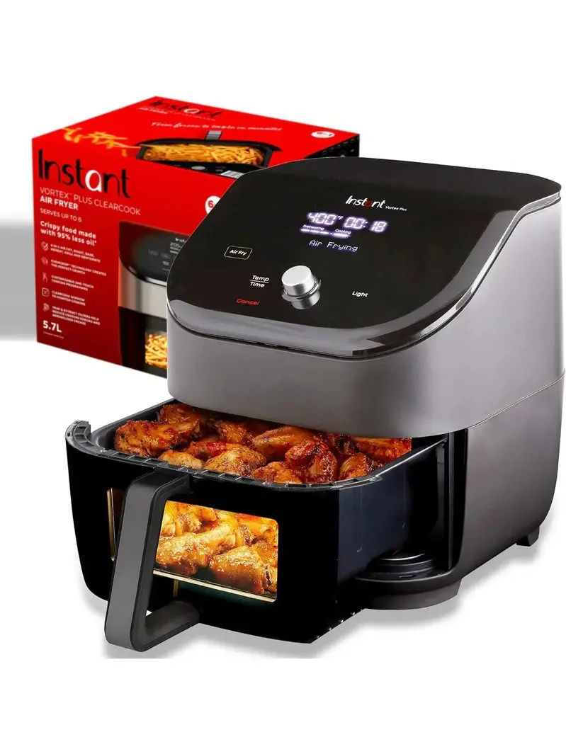 Instant Vortex Plus 6-Quart Air Fryer – ClearCook Viewing Window, 6-in-1 Functionality (Air Fry, Bake, Roast, Broil, Dehydrate, Reheat), Matte Black