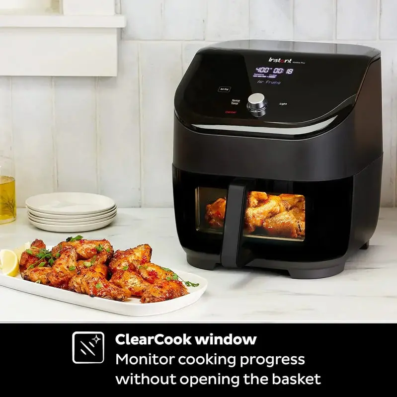 Instant Vortex Plus 6-Quart Air Fryer – ClearCook Viewing Window, 6-in-1 Functionality (Air Fry, Bake, Roast, Broil, Dehydrate, Reheat), Matte Black