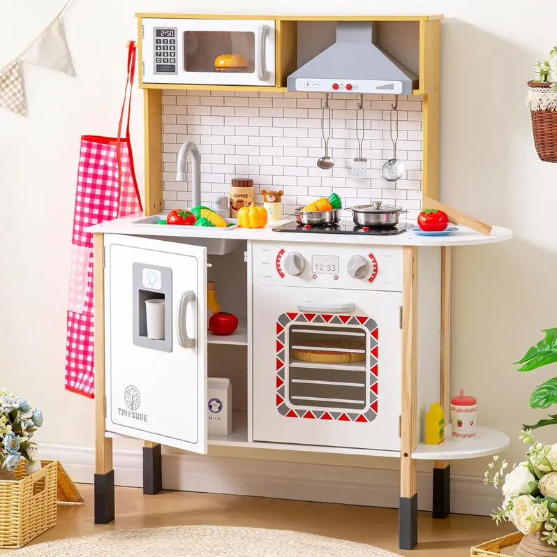 Interactive Toddler Play Kitchen – Sound- and Light-Activated Pretend Cooking Station with Food Props