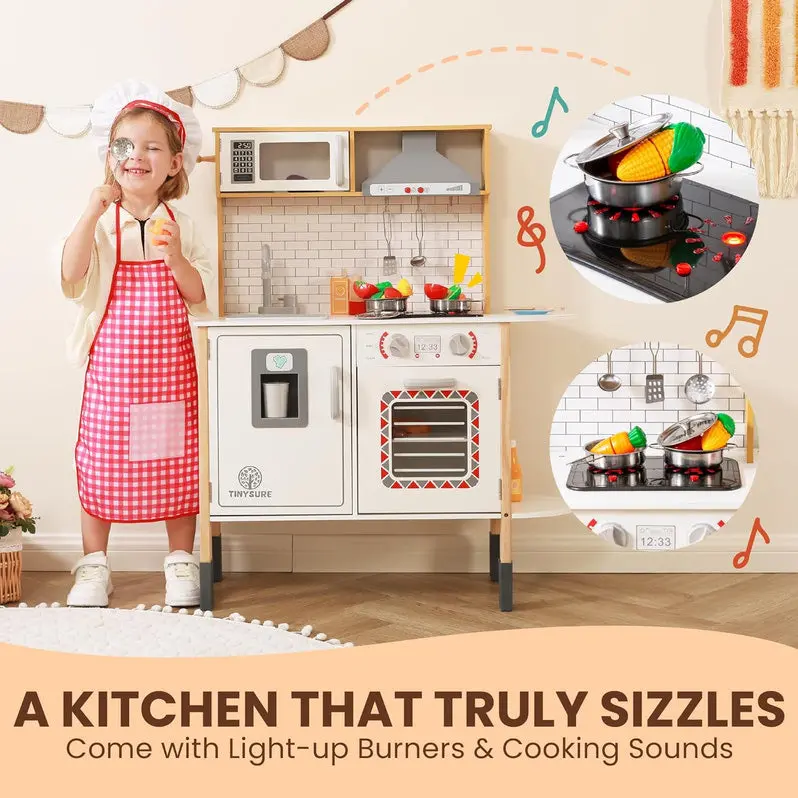 Interactive Toddler Play Kitchen – Sound- and Light-Activated Pretend Cooking Station with Food Props