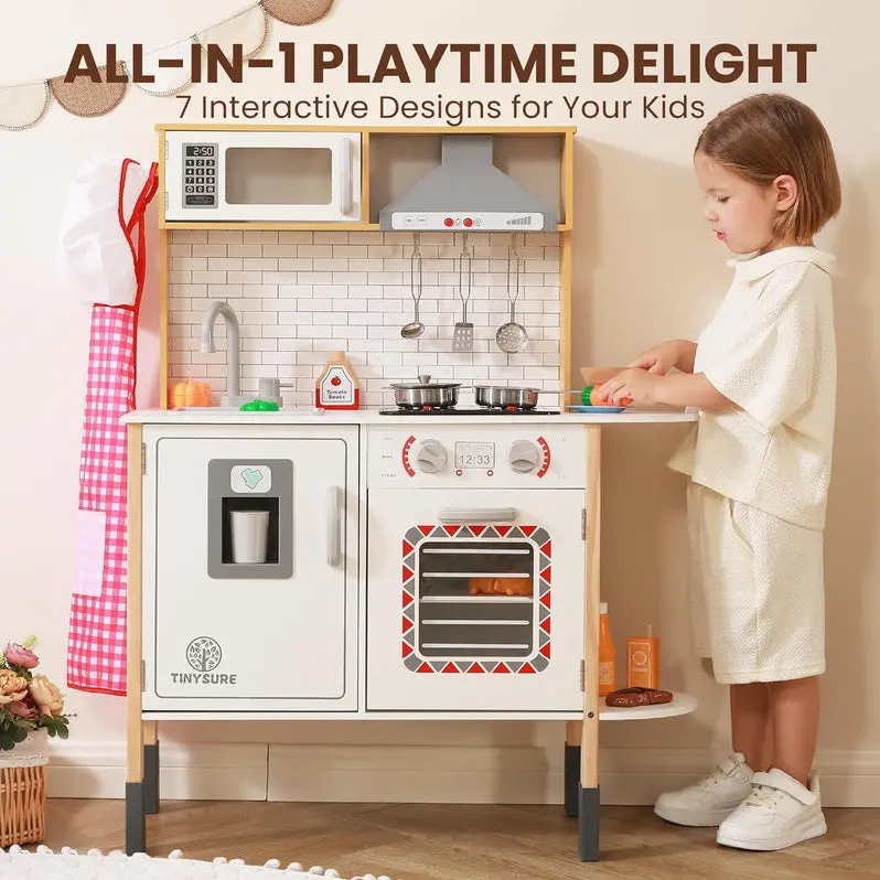 Interactive Toddler Play Kitchen – Sound- and Light-Activated Pretend Cooking Station with Food Props