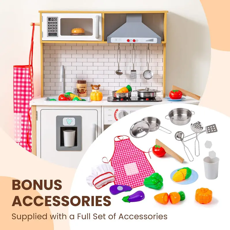 Interactive Toddler Play Kitchen – Sound- and Light-Activated Pretend Cooking Station with Food Props