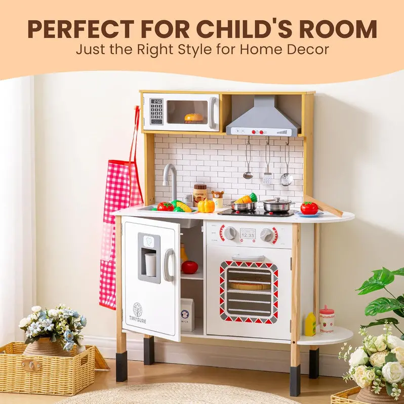 Interactive Toddler Play Kitchen – Sound- and Light-Activated Pretend Cooking Station with Food Props