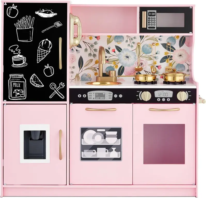 Interactive Wooden Pretend Play Kitchen Set for Preschool Imaginative Learning