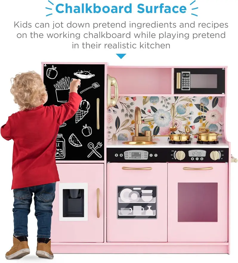 Interactive Wooden Pretend Play Kitchen Set for Preschool Imaginative Learning