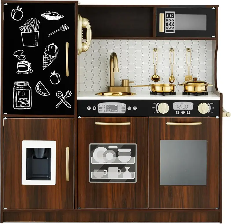 Interactive Wooden Pretend Play Kitchen Set for Preschool Imaginative Learning