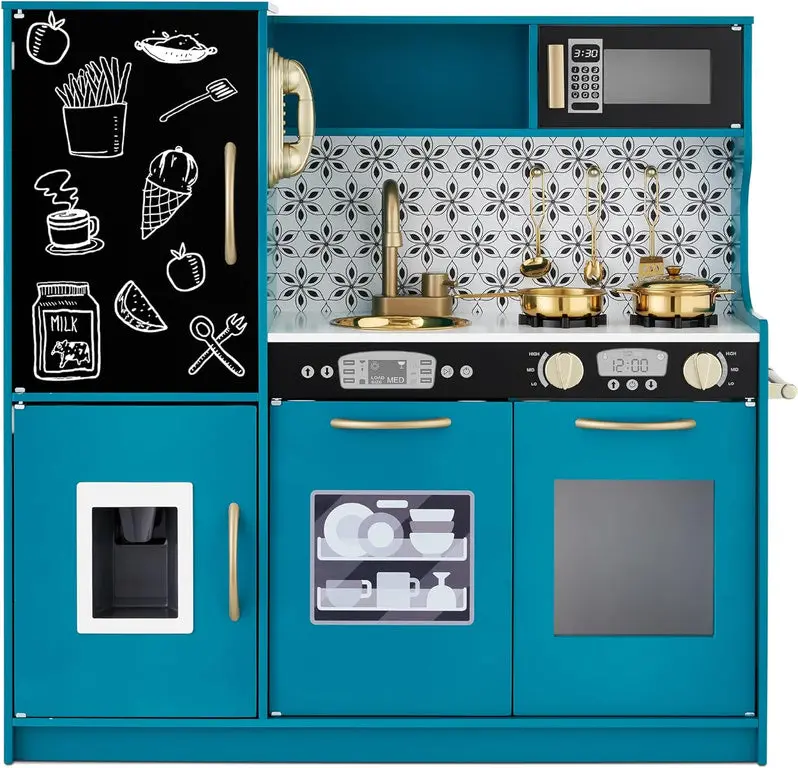 Interactive Wooden Pretend Play Kitchen Set for Preschool Imaginative Learning