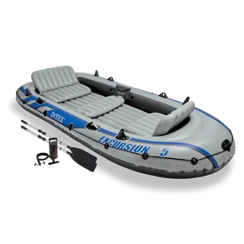 Intex Excursion 5-Person Inflatable Fishing Boat – Includes Motor Mount, Oars, and Repair Kit