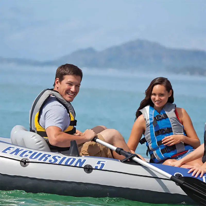 Intex Excursion 5-Person Inflatable Fishing Boat – Includes Motor Mount, Oars, and Repair Kit