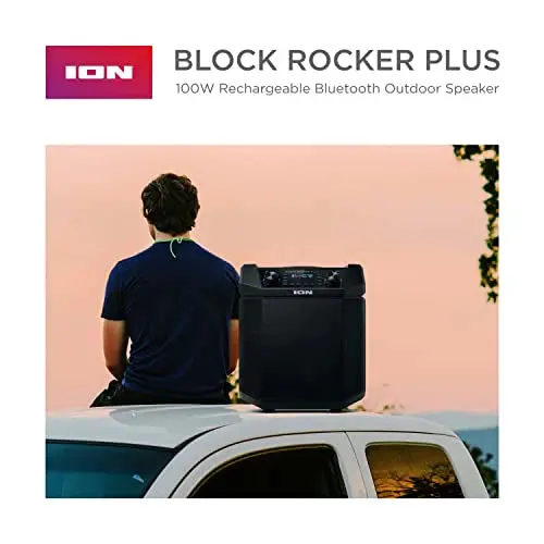 ION Audio Block Rocker Plus: 100W Bluetooth Speaker with Karaoke Mic, AM/FM Radio, Wheels, and USB Charging
