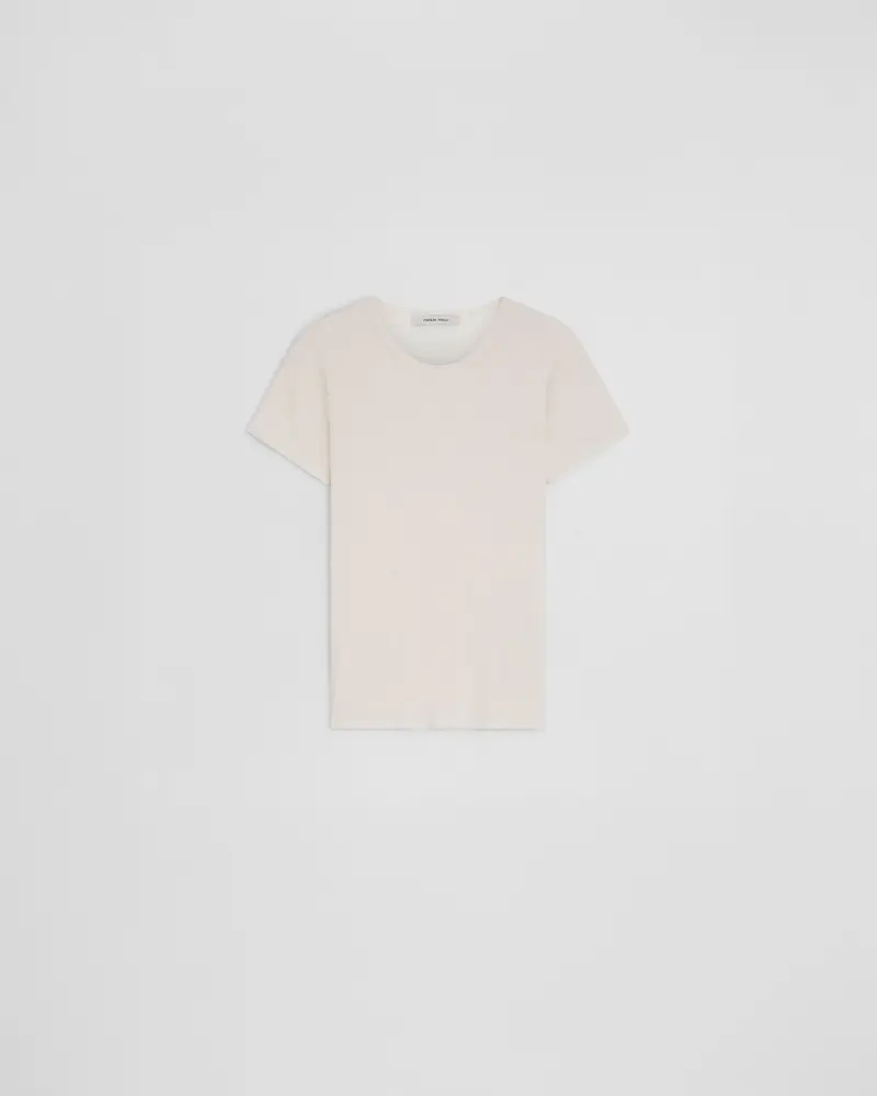 Ivory Cotton-Silk Ribbed Scoop-Neck T-Shirt