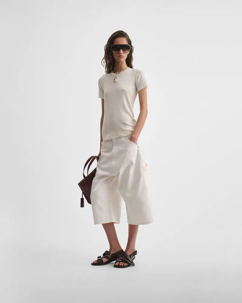 Ivory Cotton-Silk Ribbed Scoop-Neck T-Shirt