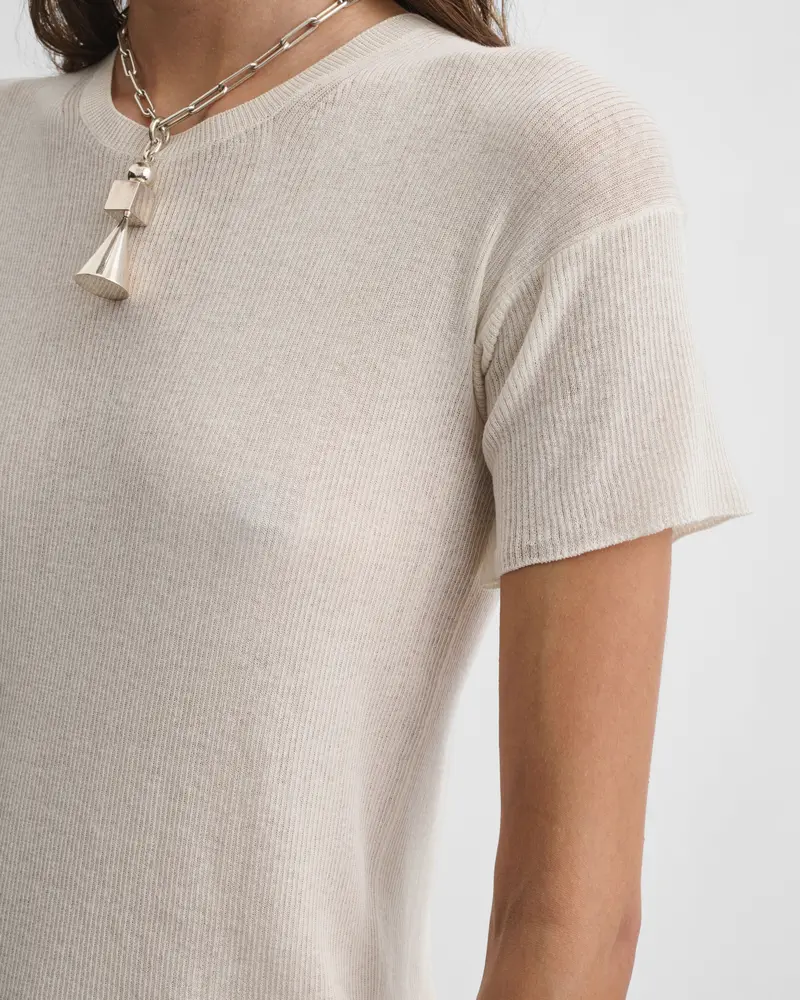 Ivory Cotton-Silk Ribbed Scoop-Neck T-Shirt