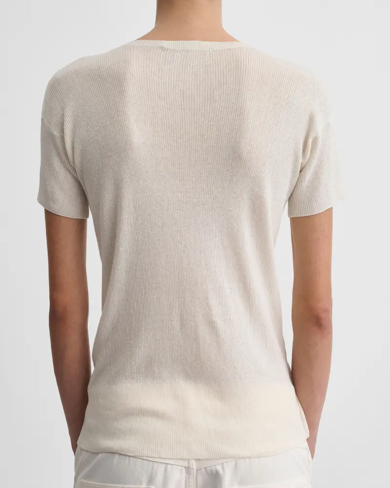 Ivory Cotton-Silk Ribbed Scoop-Neck T-Shirt
