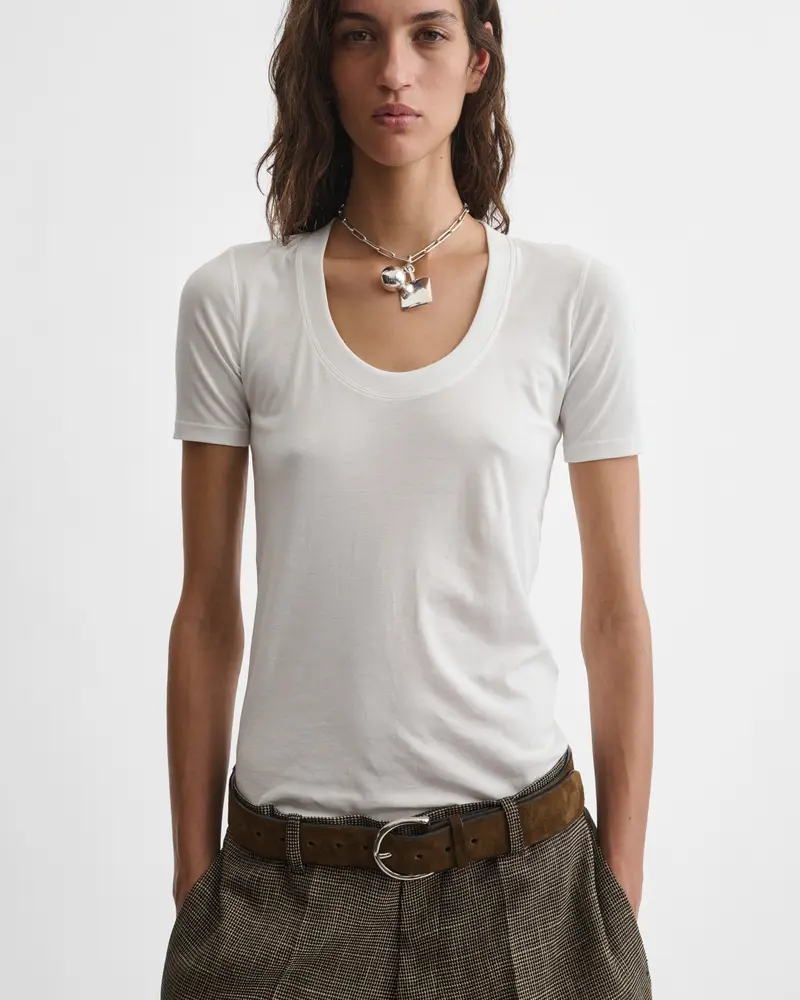 Ivory Scoop-Neck Cotton Jersey Tee