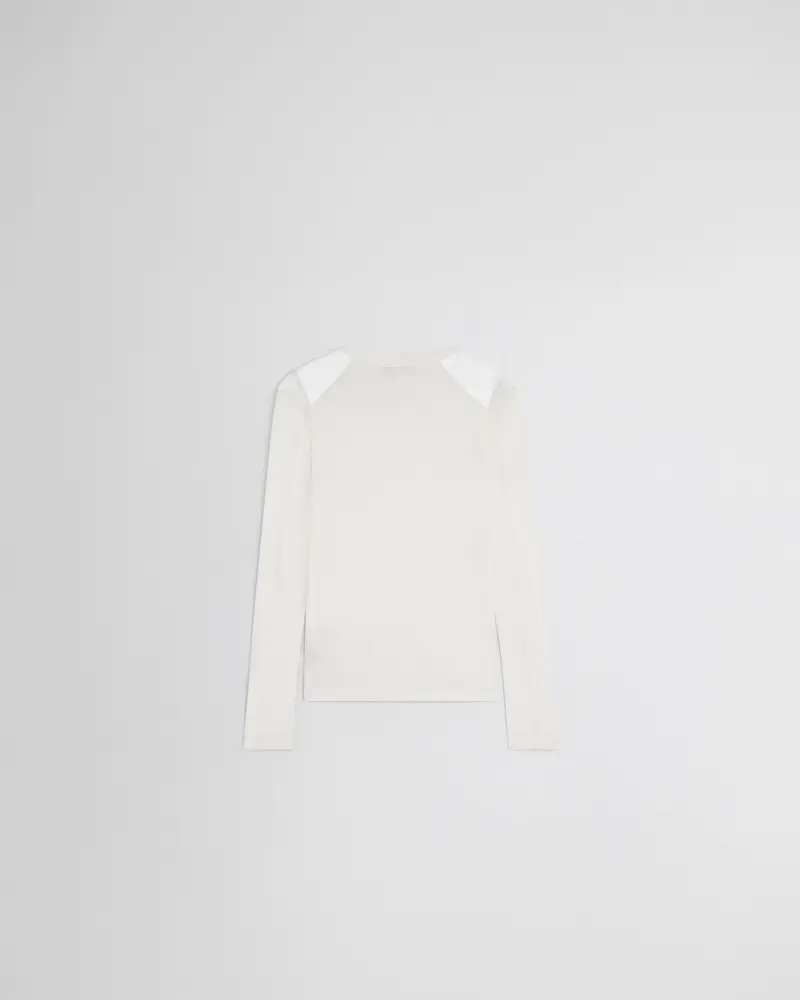 Ivory Slub Cotton Crewneck Top With Artisan Seam Detailing 2