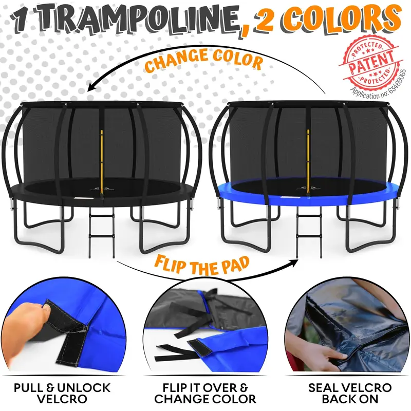 JUMPZYLLA 8-Foot Round Outdoor Trampoline with Enclosed Safety Net – Kid-Friendly Design