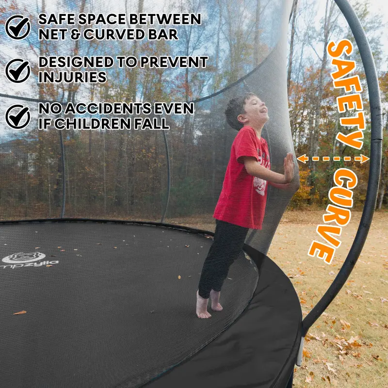 JUMPZYLLA 8-Foot Round Outdoor Trampoline with Enclosed Safety Net – Kid-Friendly Design